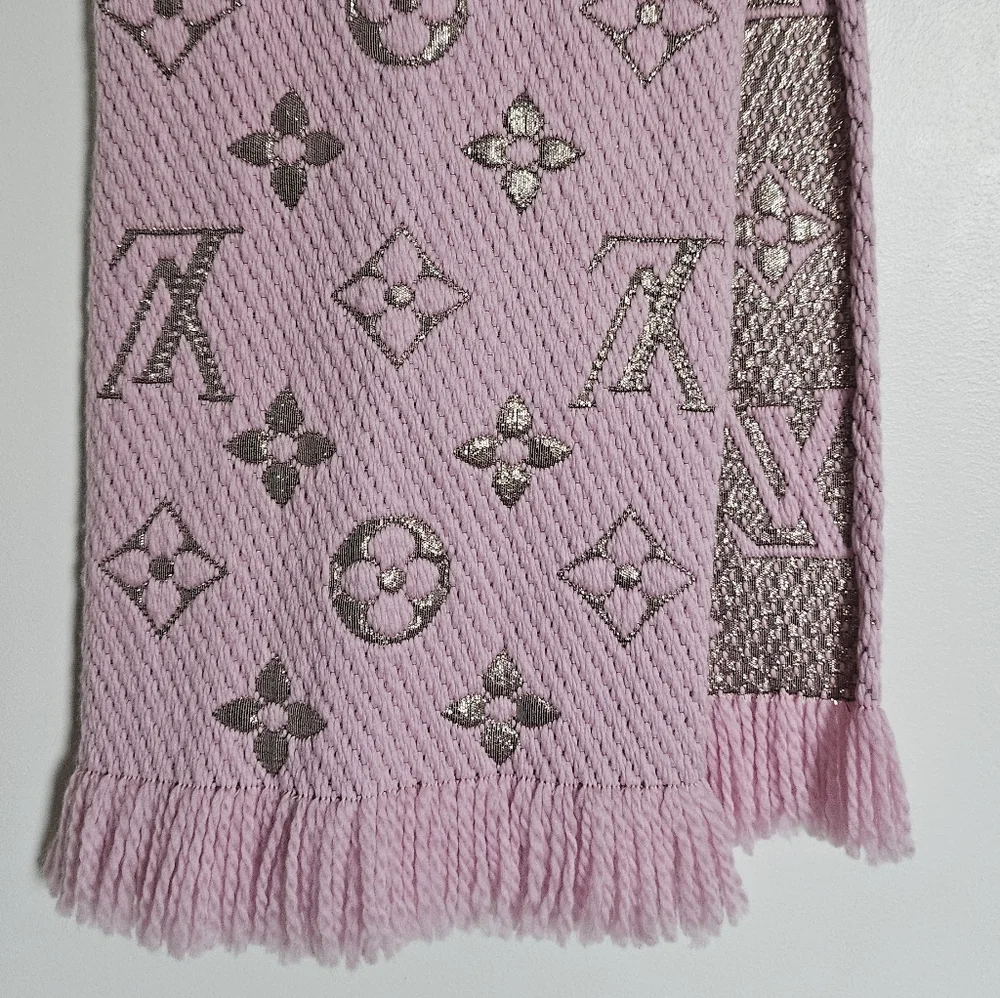 Louis Vuitton Ballet Pink Logomania Scarf Wool & Silk Metallic Thread - Picture 9 of 11